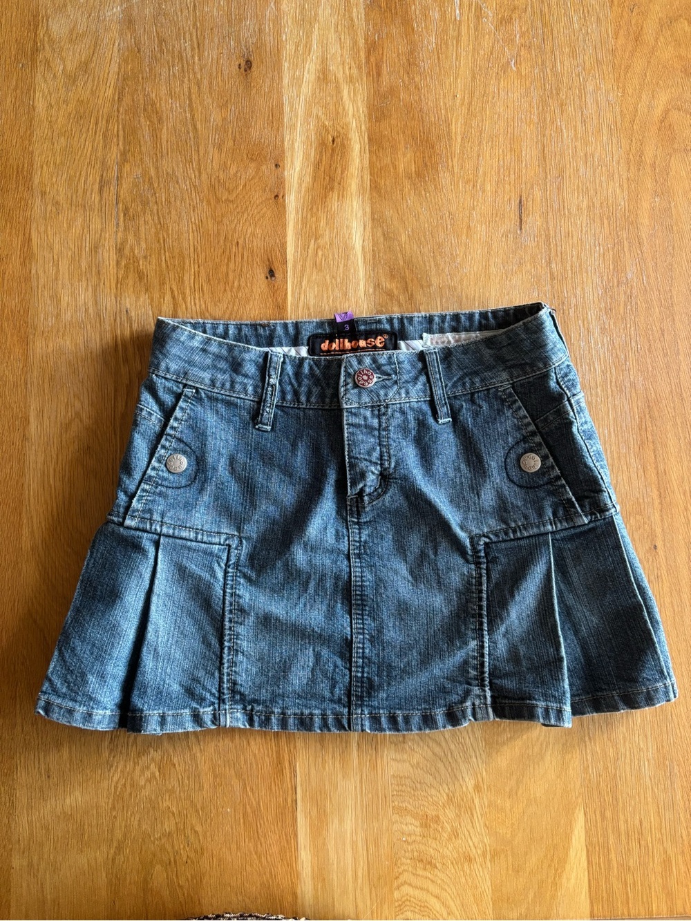 Dollhouse blue denim pleated mini skirt